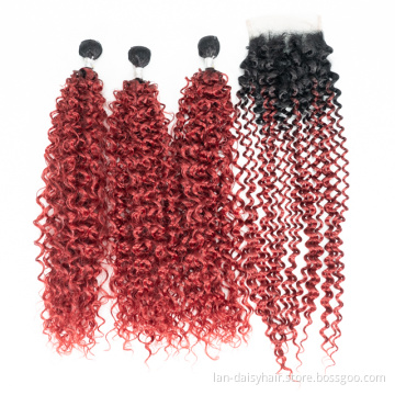 Brazilian Ombre Jerry Curly Hair 3 Bundles With Closure T1B 27 Blonde Human Hair Weave Bundle With Closure  Remy Hair